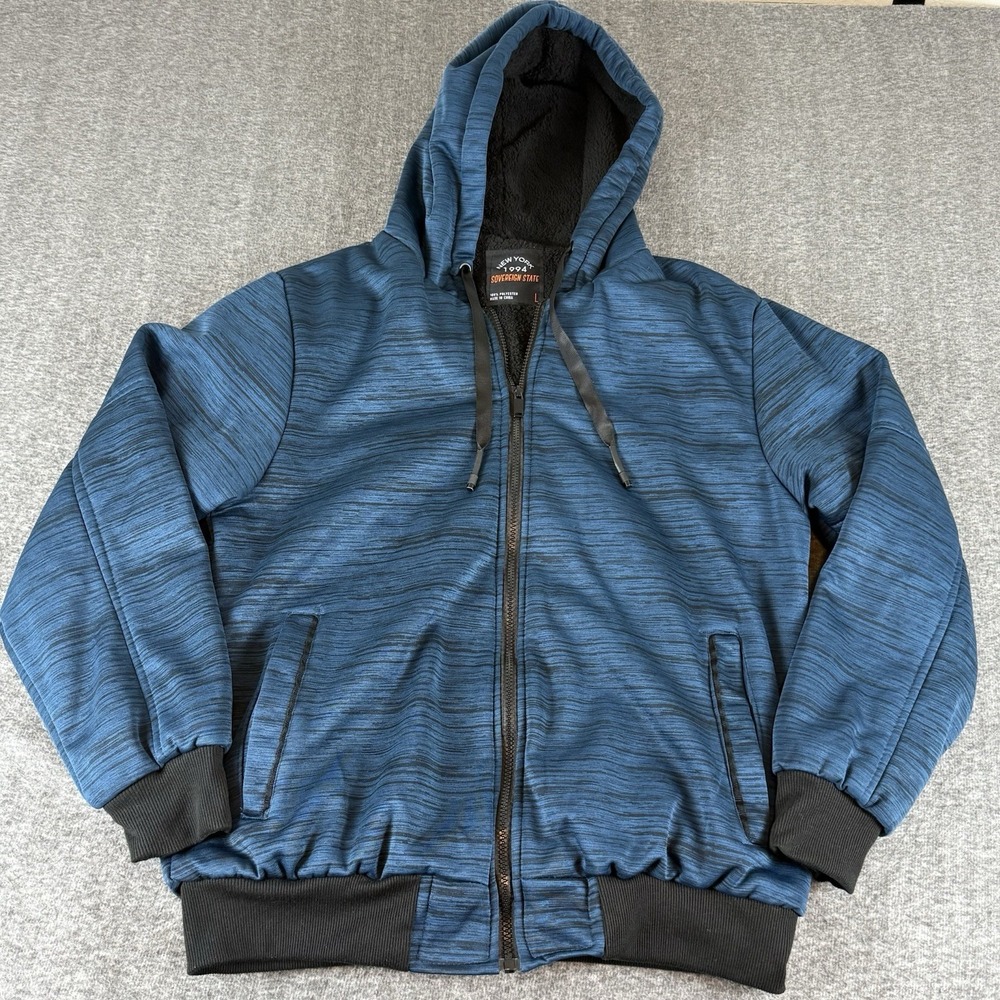 Sovereign State 1994 Sherpa Lined Zip Hoodie Blue Men's Large Warm Jacket L